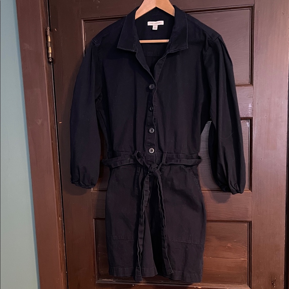 Free Assembly Navy Blue Button-Up Romper Shorts with Belt